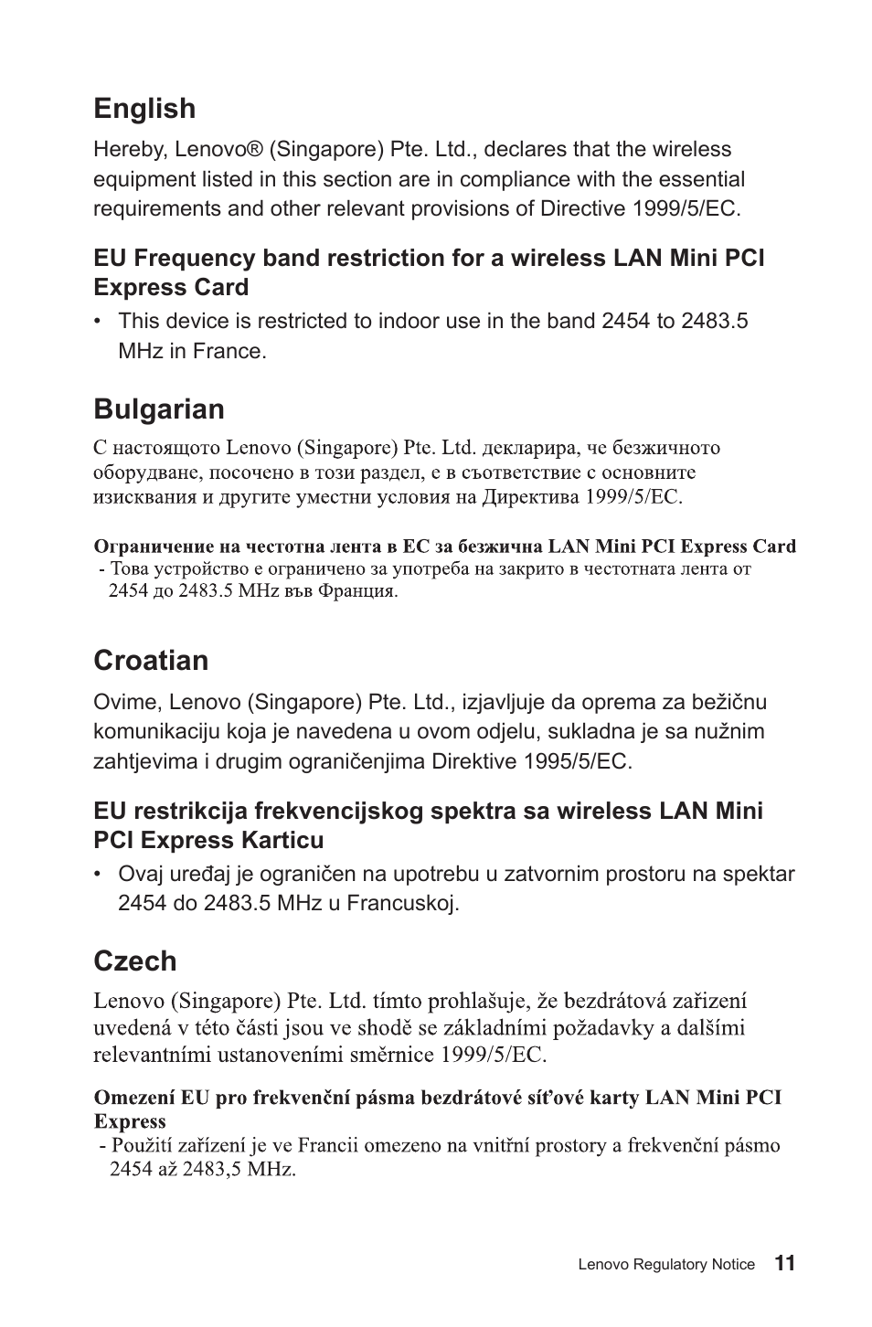 English, Bulgarian croatian, Czech | Lenovo H520s Desktop User Manual | Page 12 / 30