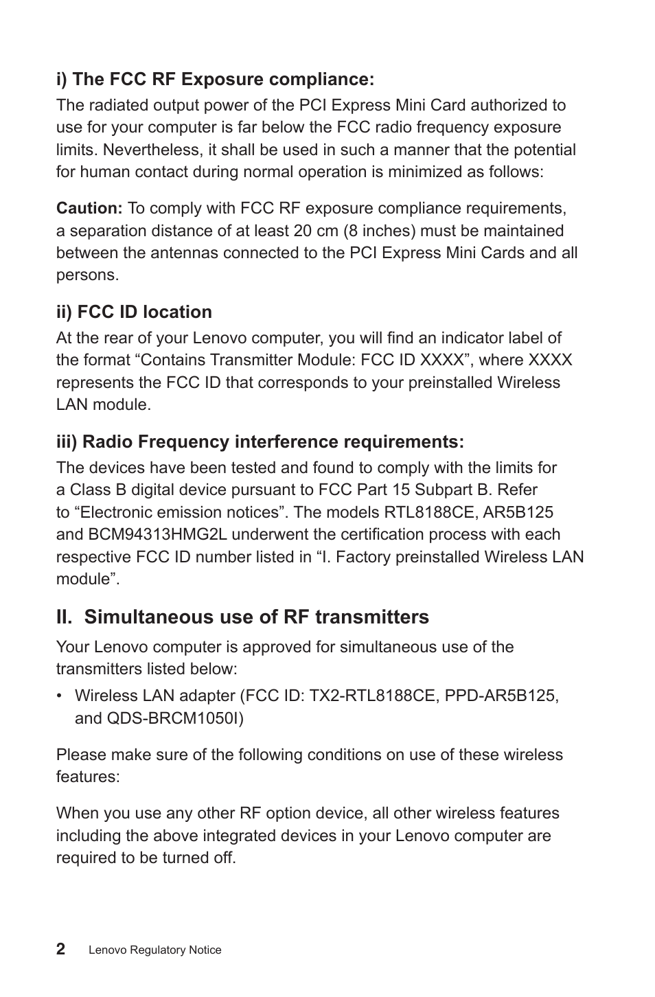 Ii. simultaneous use of rf transmitters | Lenovo H520s Desktop User Manual | Page 3 / 30