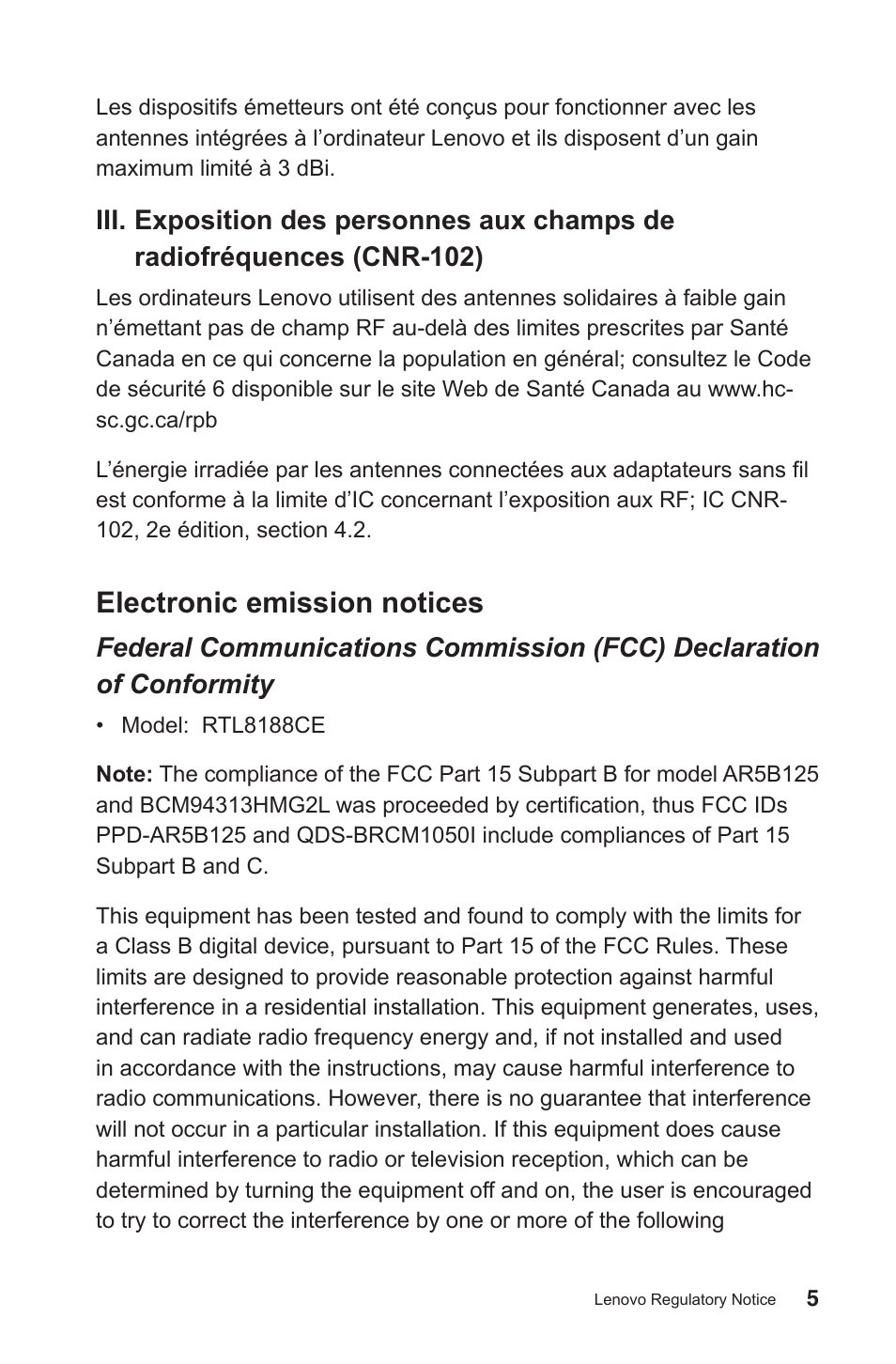 Electronic emission notices | Lenovo H520s Desktop User Manual | Page 6 / 30