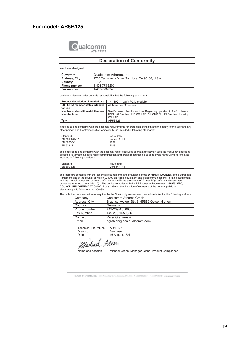 Declaration of conformity | Lenovo IdeaPad U510 Notebook User Manual | Page 19 / 37