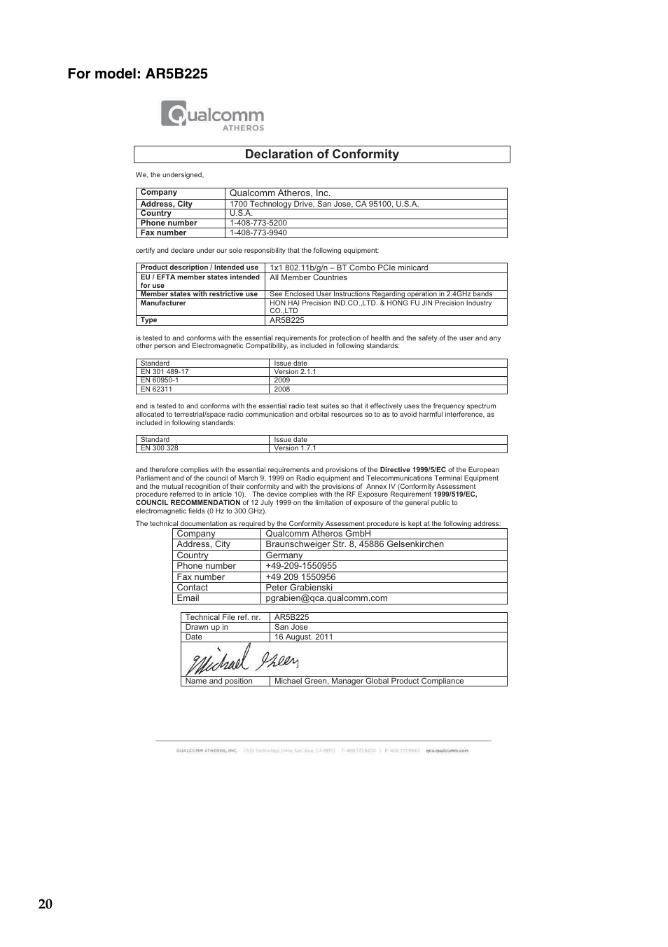 Declaration of conformity | Lenovo IdeaPad U510 Notebook User Manual | Page 20 / 37