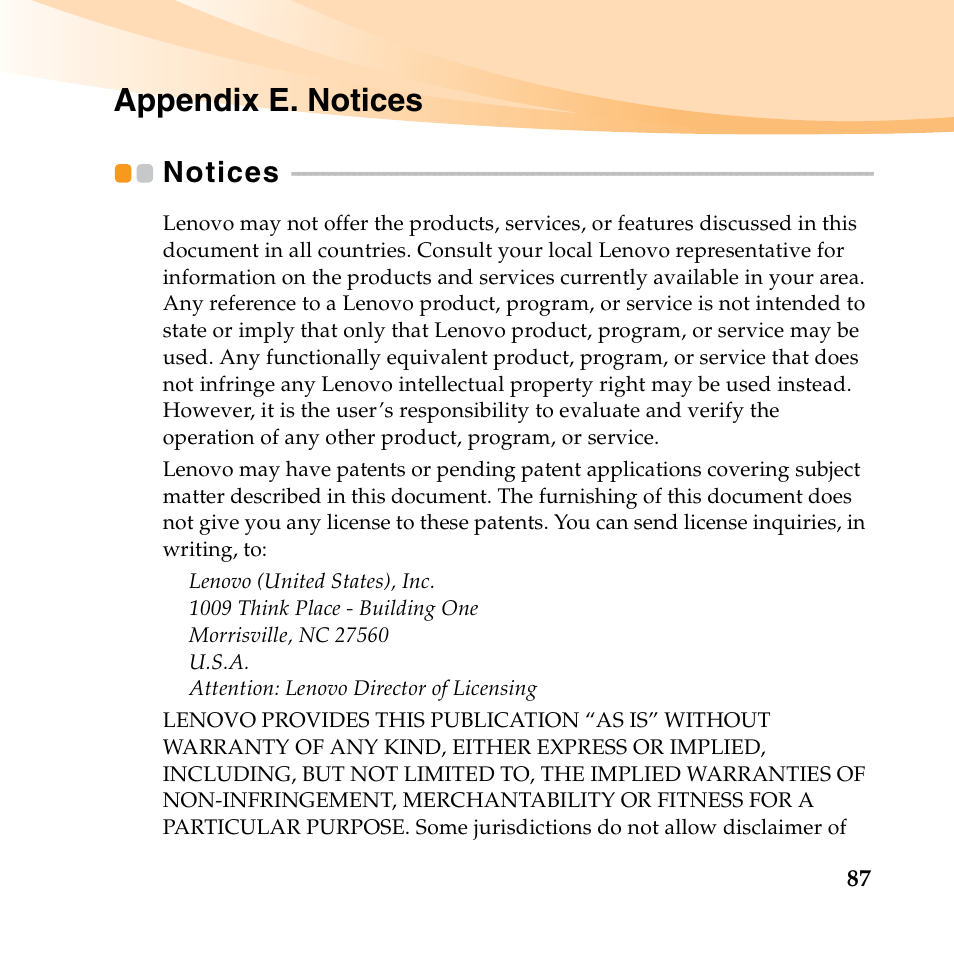 Appendix e. notices, Notices | Lenovo IdeaPad S10-3 FR User Manual | Page 101 / 134