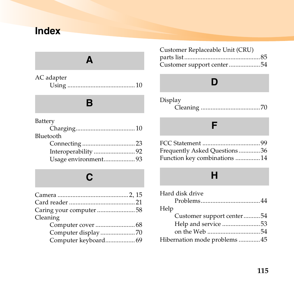 Index | Lenovo IdeaPad S10-3 FR User Manual | Page 129 / 134