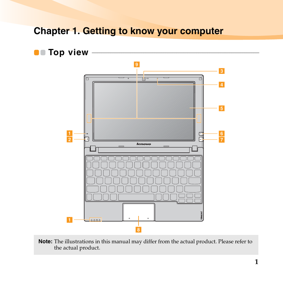 Chapter 1. getting to know your computer, Top view | Lenovo IdeaPad S10-3 FR User Manual | Page 15 / 134