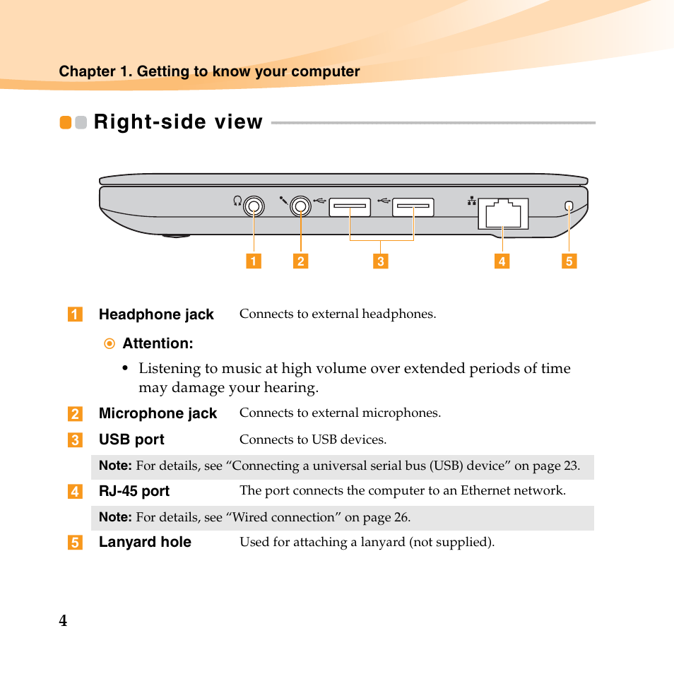 Right-side view | Lenovo IdeaPad S10-3 FR User Manual | Page 18 / 134