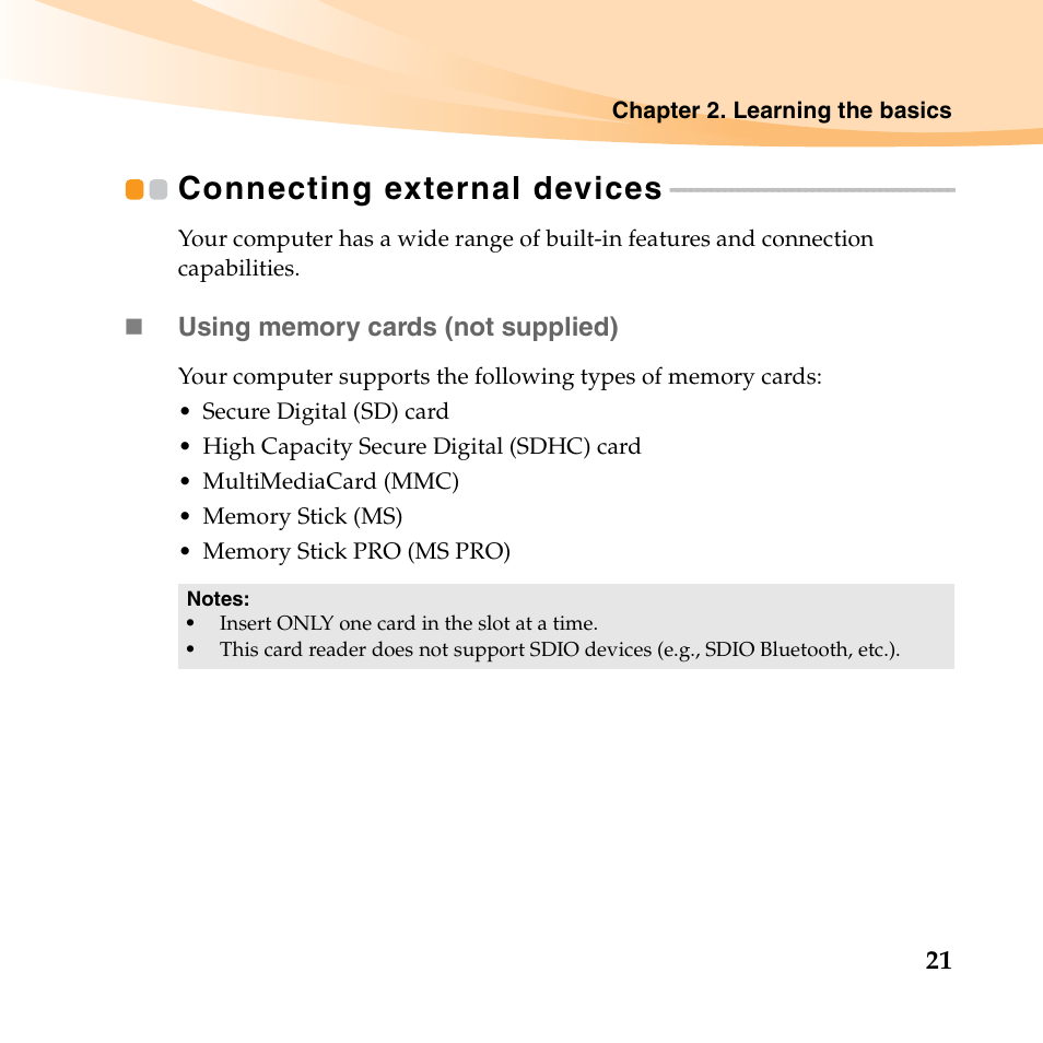 Connecting external devices | Lenovo IdeaPad S10-3 FR User Manual | Page 35 / 134