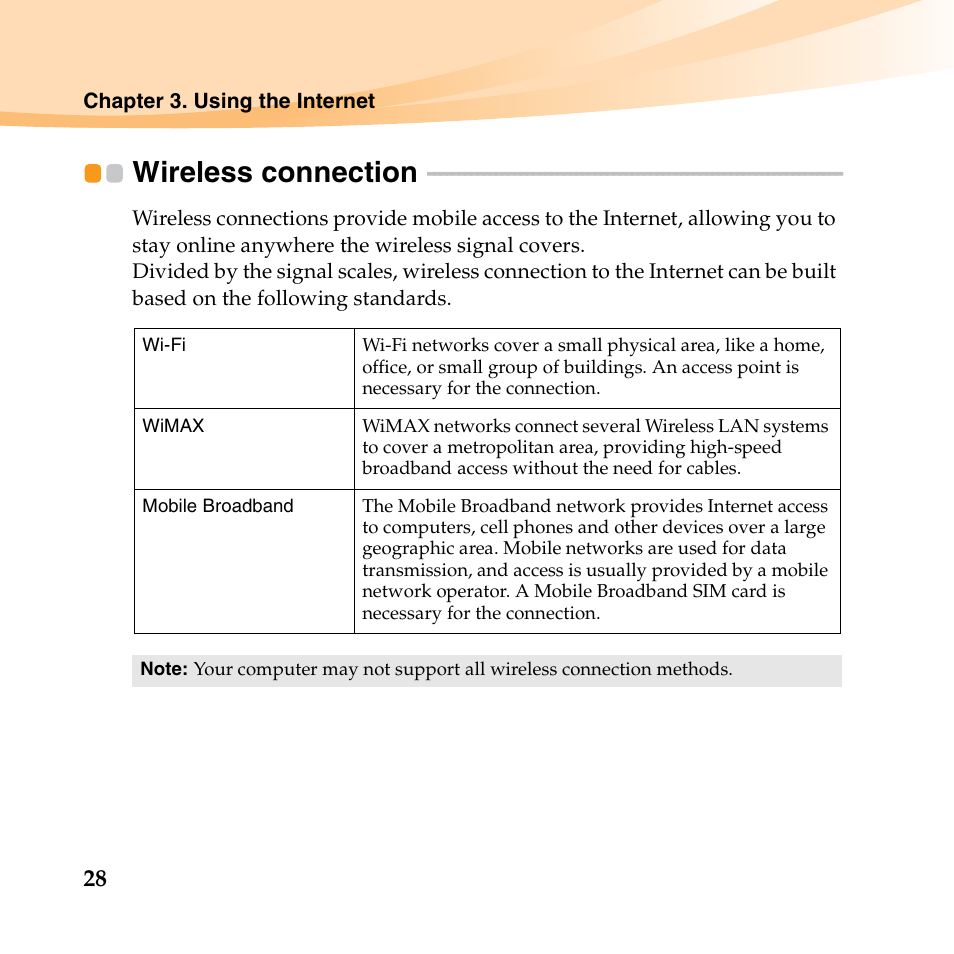 Wireless connection | Lenovo IdeaPad S10-3 FR User Manual | Page 42 / 134