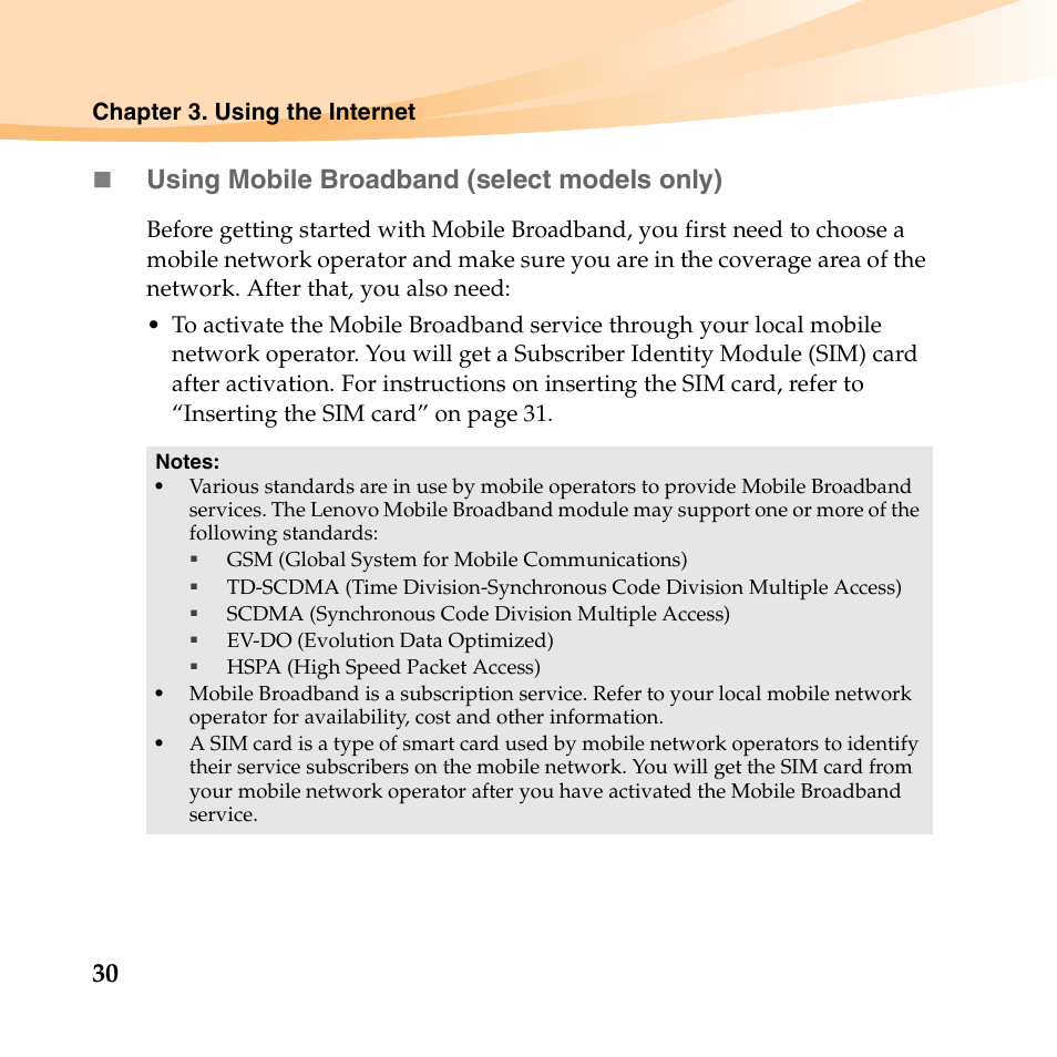 Using mobile broadband (select models only) | Lenovo IdeaPad S10-3 FR User Manual | Page 44 / 134