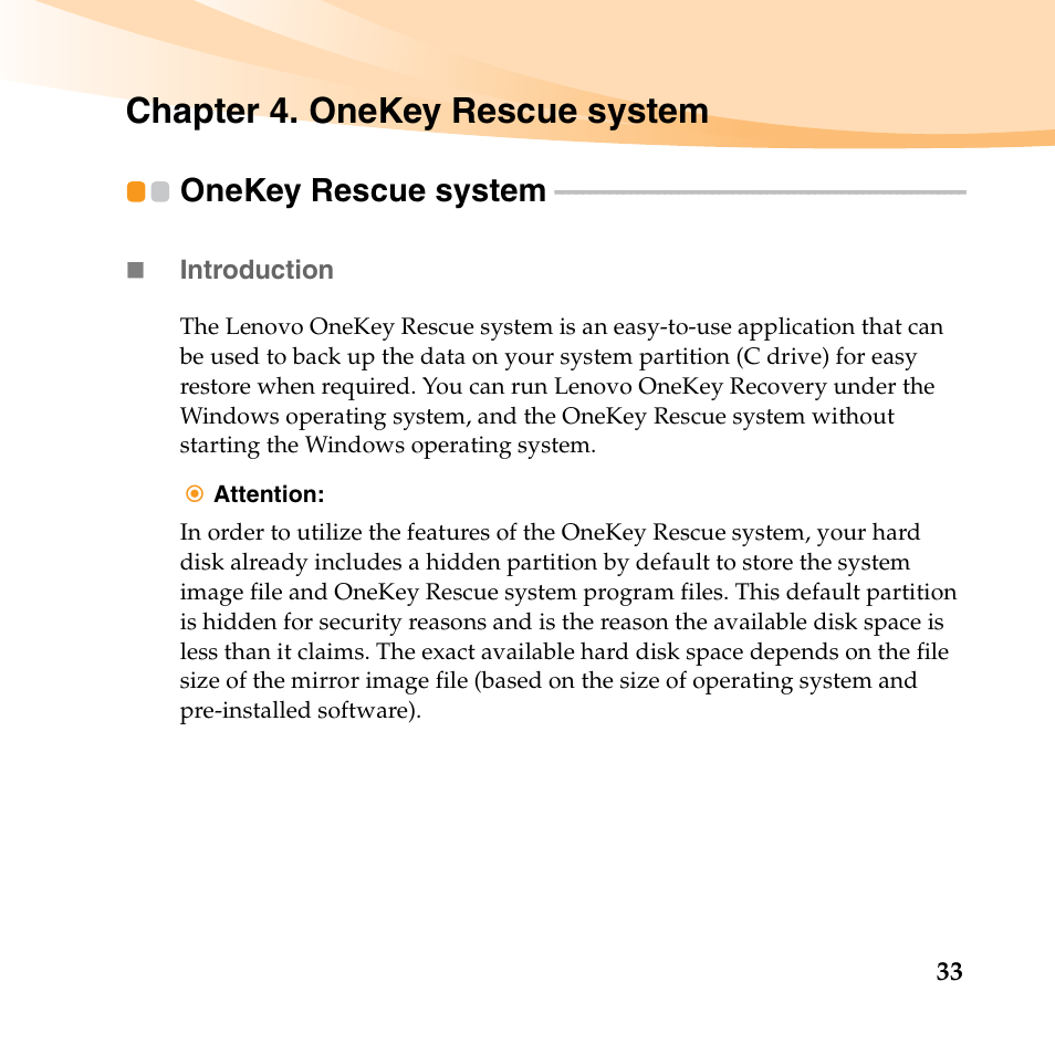Chapter 4. onekey rescue system, Onekey rescue system | Lenovo IdeaPad S10-3 FR User Manual | Page 47 / 134