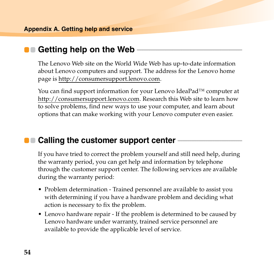 Getting help on the web, Calling the customer support center | Lenovo IdeaPad S10-3 FR User Manual | Page 68 / 134