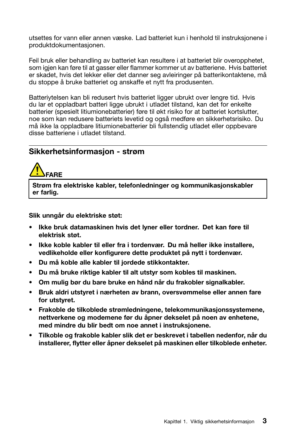 Sikkerhetsinformasjon - strøm | Lenovo ThinkCentre M91 User Manual | Page 171 / 276