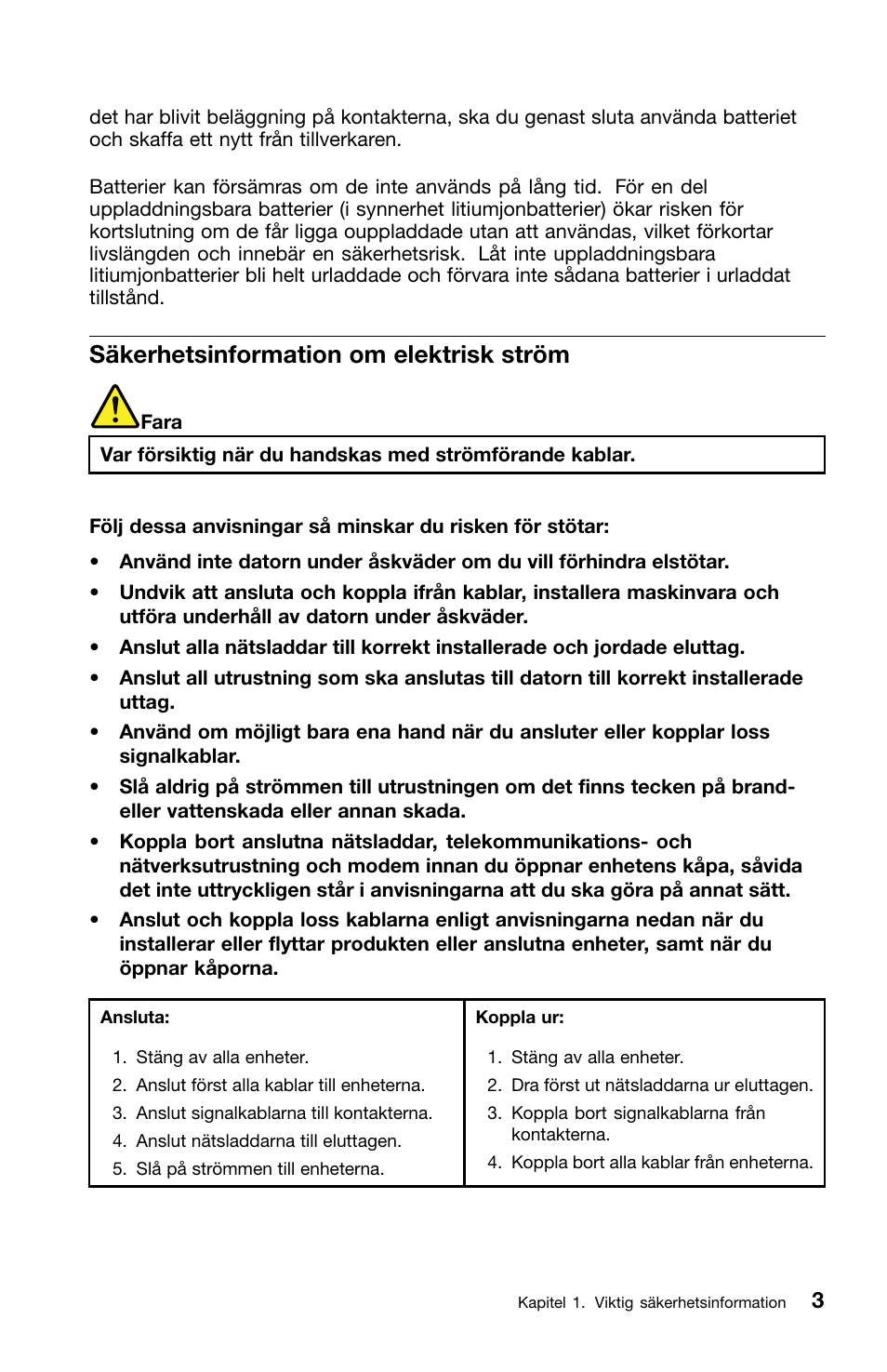 Säkerhetsinformation om elektrisk ström | Lenovo ThinkCentre M91 User Manual | Page 225 / 276