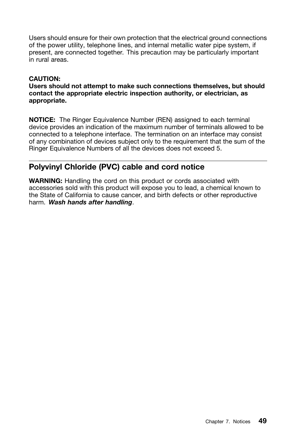 Polyvinyl chloride (pvc) cable and cord notice | Lenovo ThinkCentre M91 User Manual | Page 53 / 276