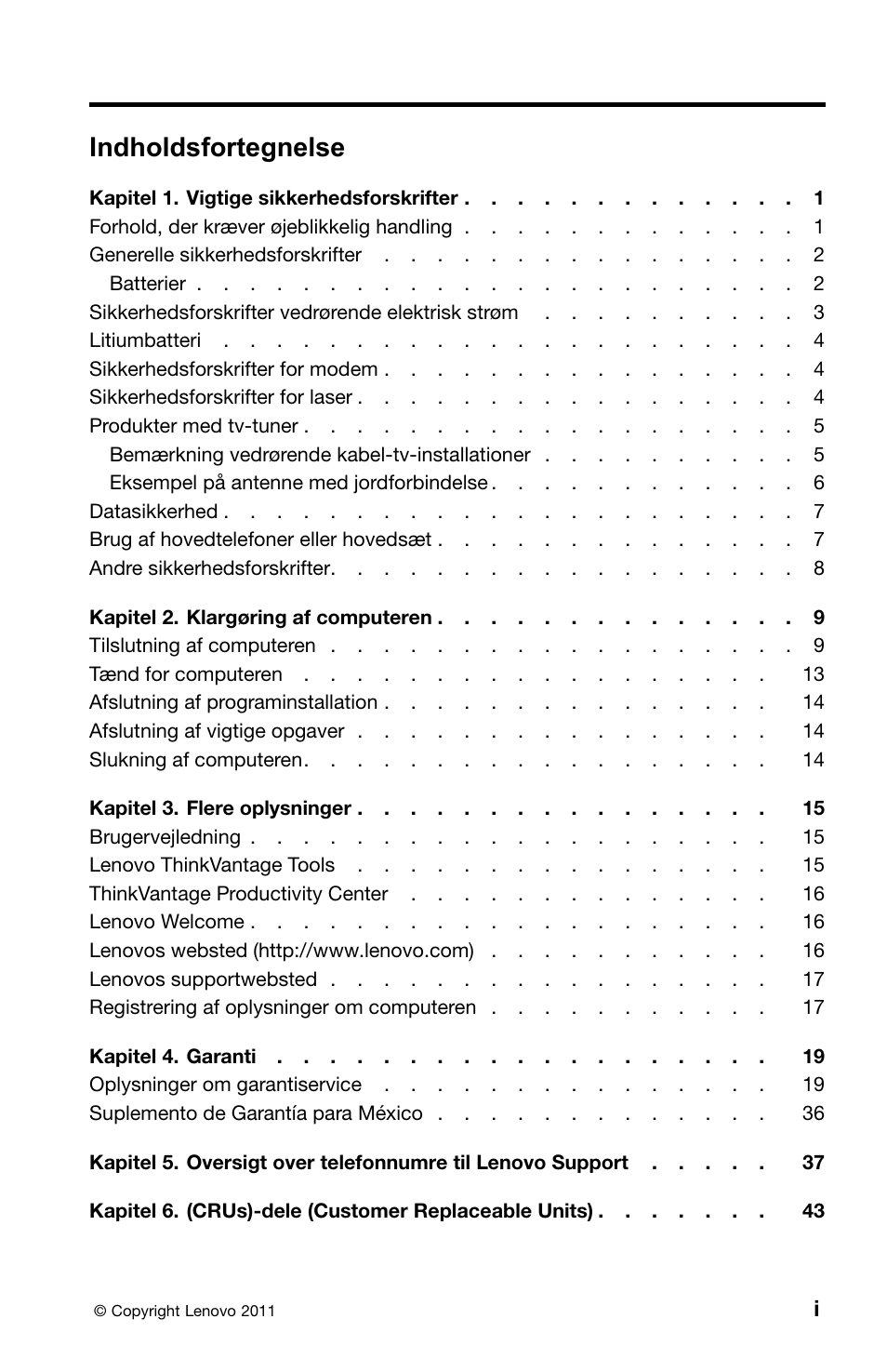 Danish, Indholdsfortegnelse | Lenovo ThinkCentre M91 User Manual | Page 57 / 276