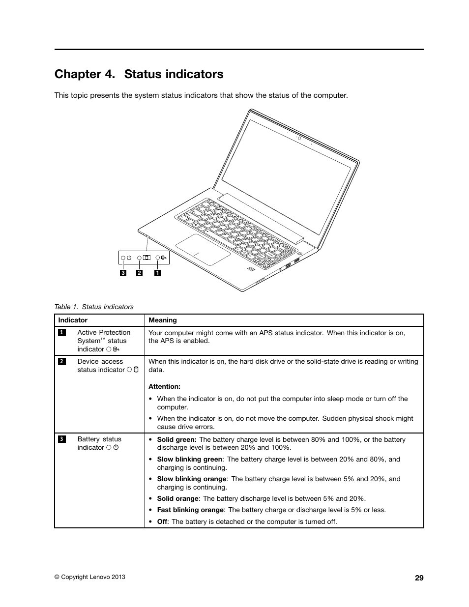 Chapter 4. status indicators | Lenovo V4400u Notebook User Manual | Page 35 / 94