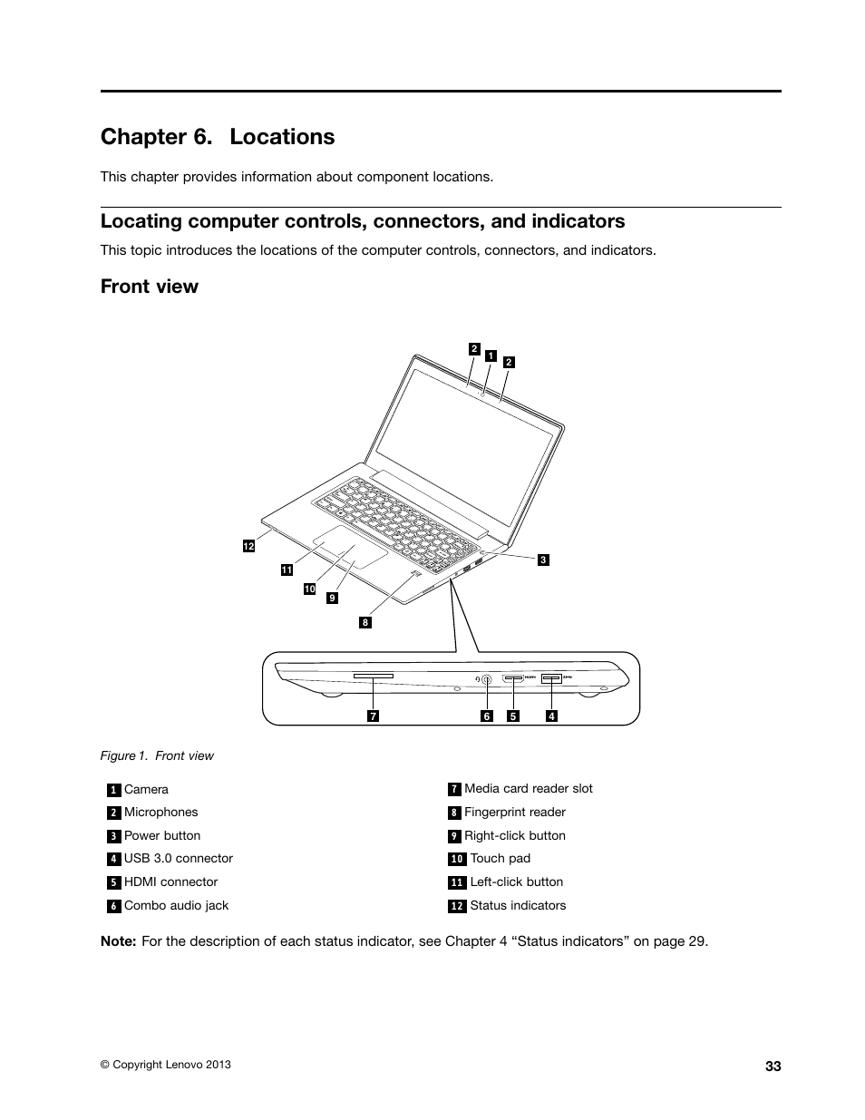 Chapter 6. locations, Front view | Lenovo V4400u Notebook User Manual | Page 39 / 94