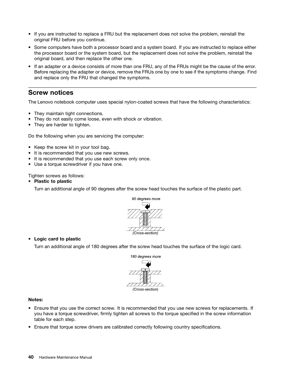 Screw notices | Lenovo V4400u Notebook User Manual | Page 46 / 94