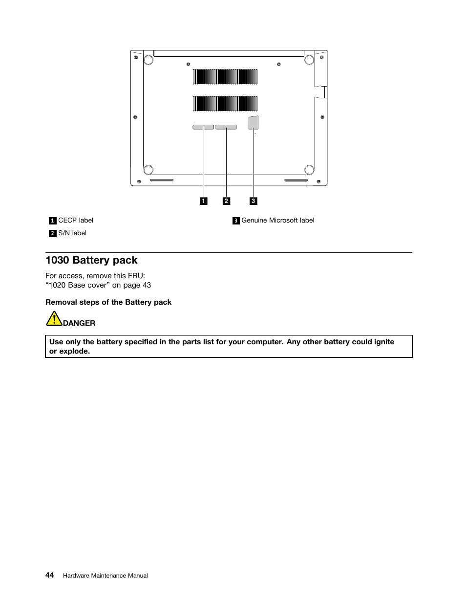1030 battery pack | Lenovo V4400u Notebook User Manual | Page 50 / 94