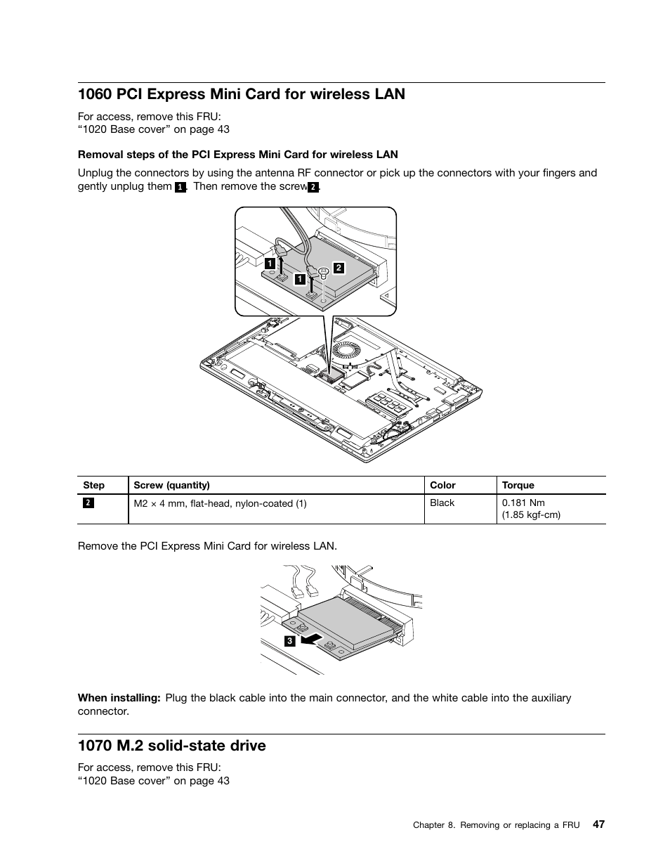 1060 pci express mini card for wireless lan, 1070 m.2 solid-state drive | Lenovo V4400u Notebook User Manual | Page 53 / 94