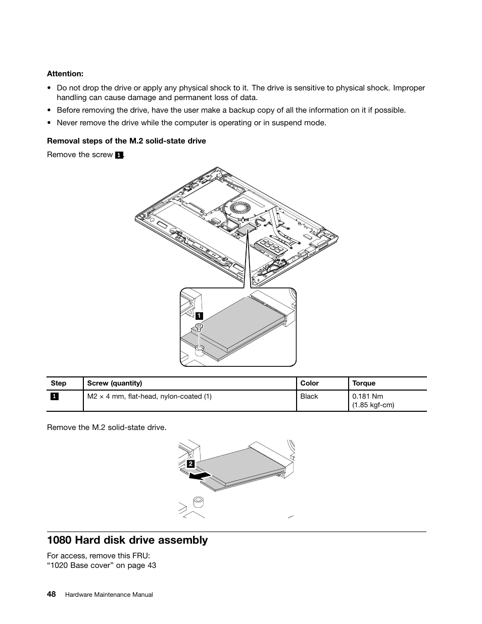 1080 hard disk drive assembly | Lenovo V4400u Notebook User Manual | Page 54 / 94