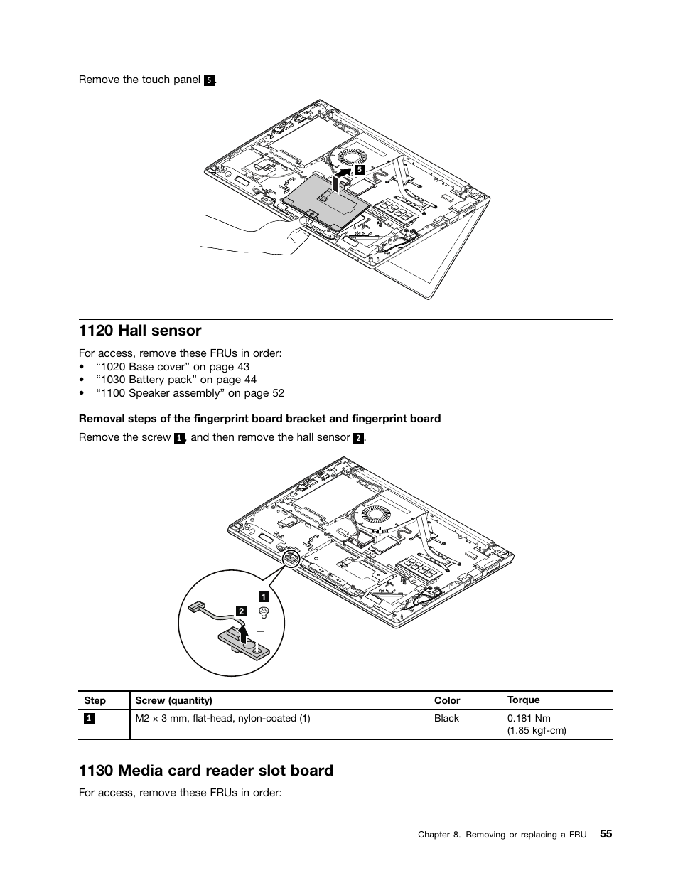 1120 hall sensor, 1130 media card reader slot board | Lenovo V4400u Notebook User Manual | Page 61 / 94