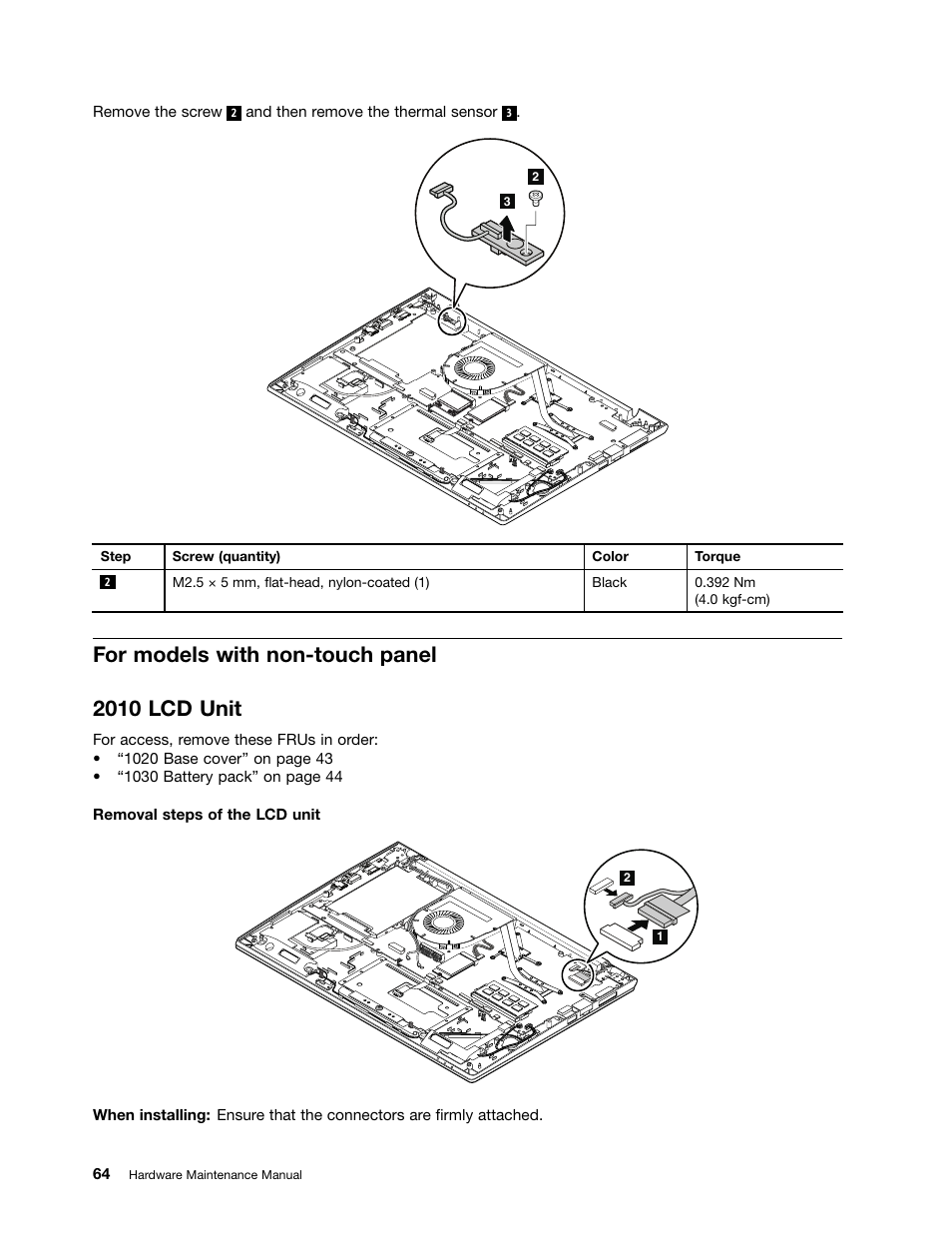 For models with non-touch panel, 2010 lcd unit, For models with non-touch panel 2010 lcd unit | Lenovo V4400u Notebook User Manual | Page 70 / 94