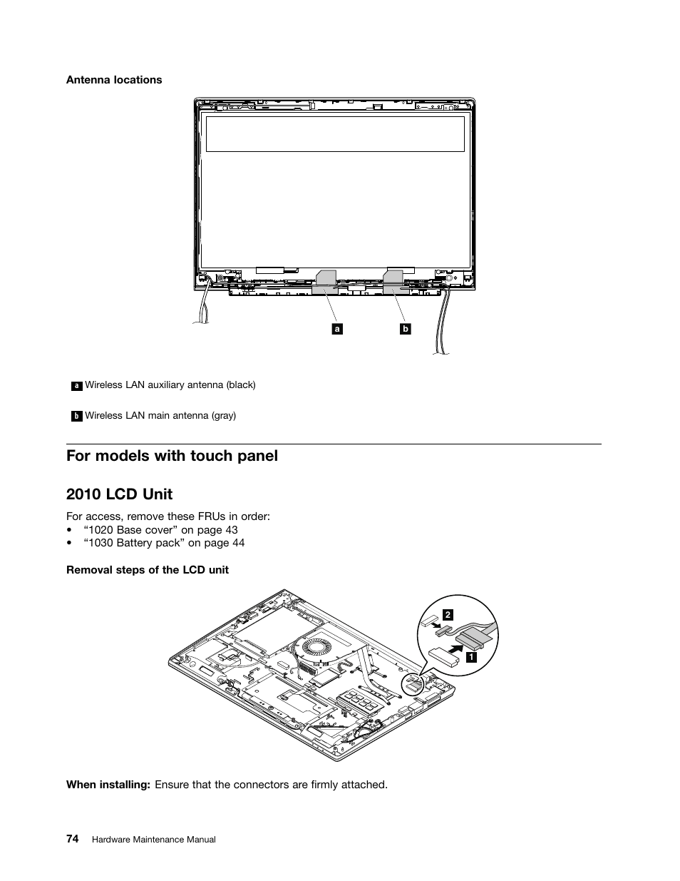 For models with touch panel, 2010 lcd unit, For models with touch panel 2010 lcd unit | Lenovo V4400u Notebook User Manual | Page 80 / 94