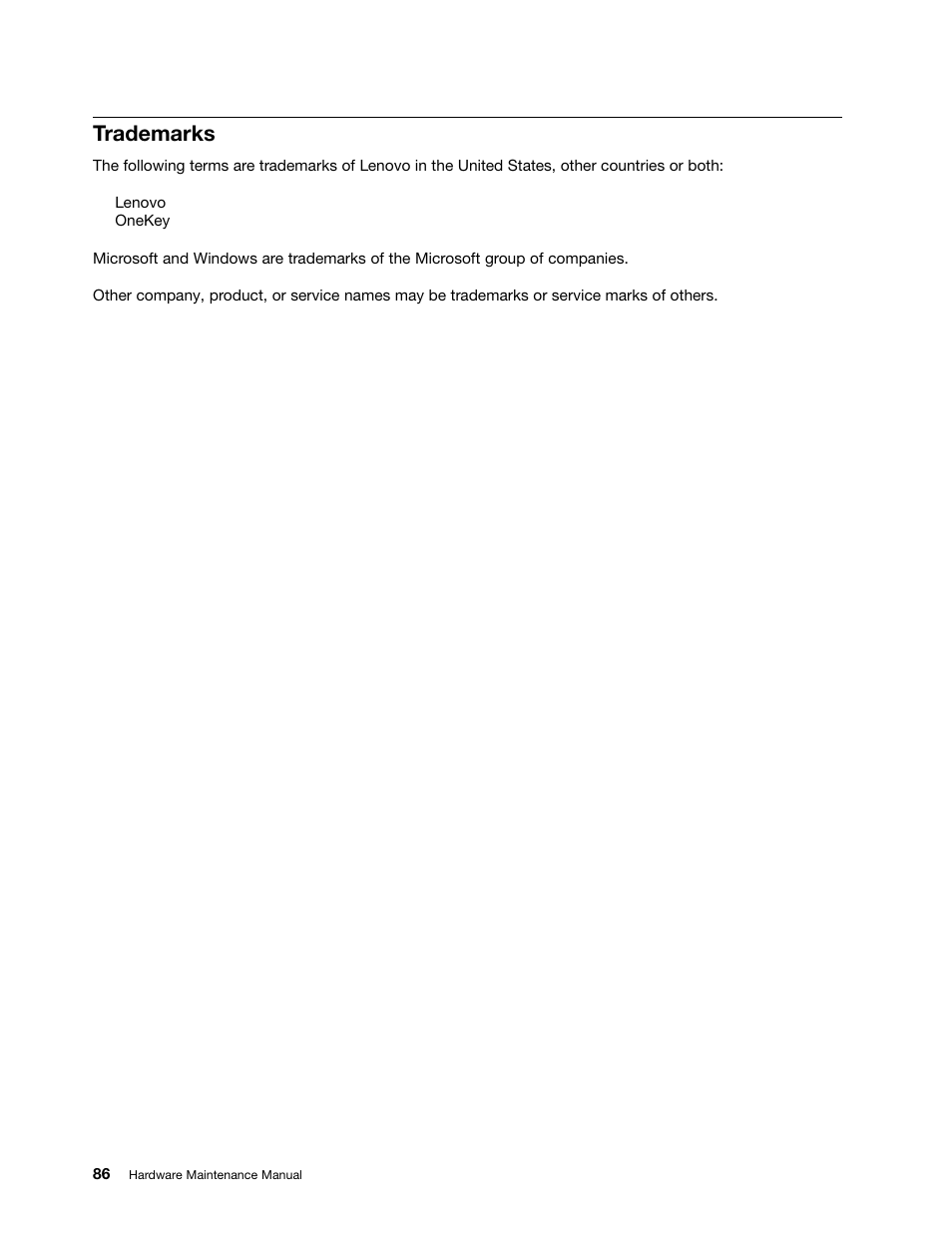 Trademarks | Lenovo V4400u Notebook User Manual | Page 92 / 94