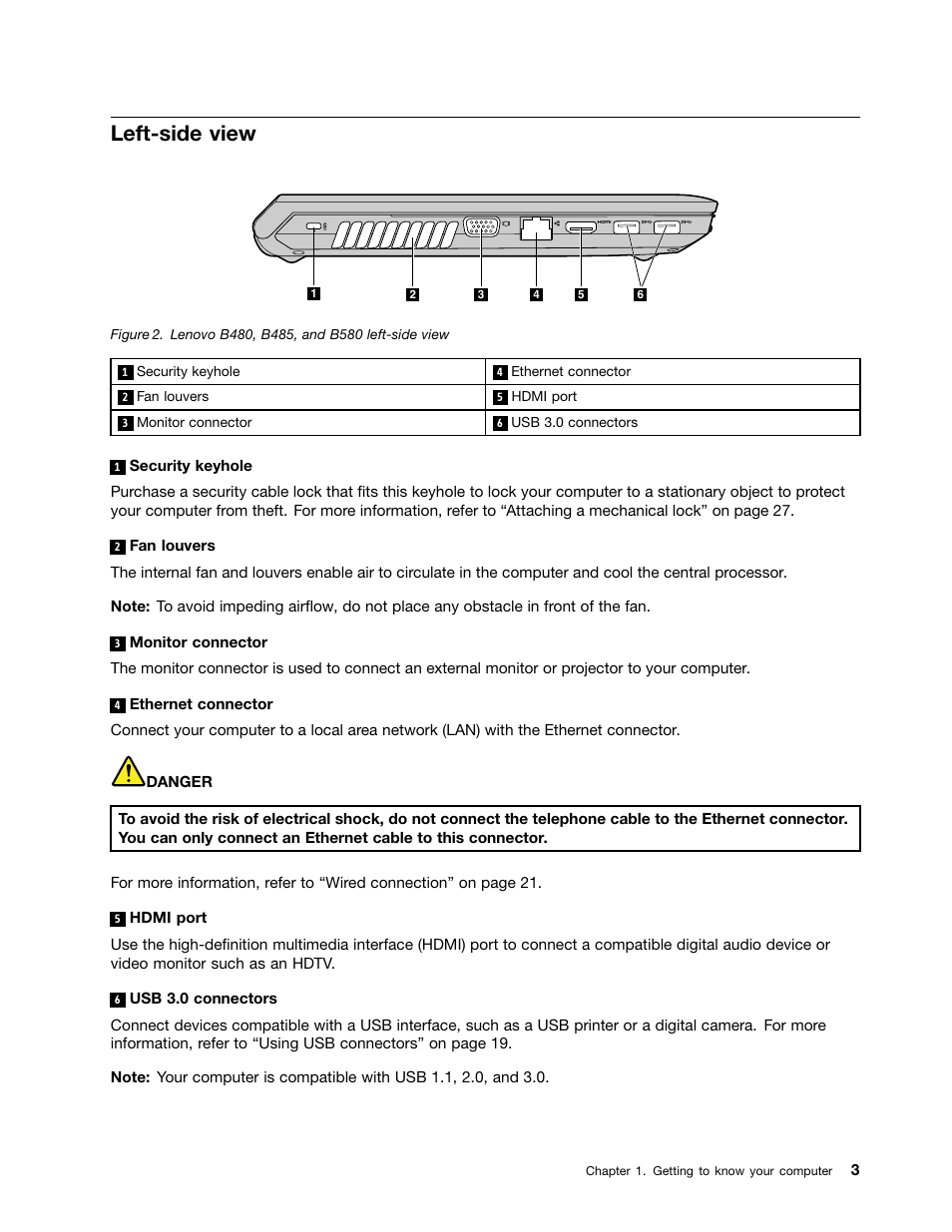 Left-side view | Lenovo B485 Notebook User Manual | Page 19 / 90