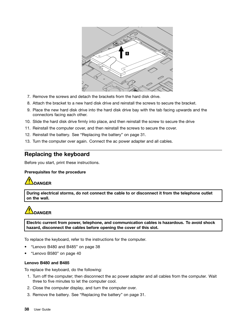 Replacing the keyboard | Lenovo B485 Notebook User Manual | Page 54 / 90
