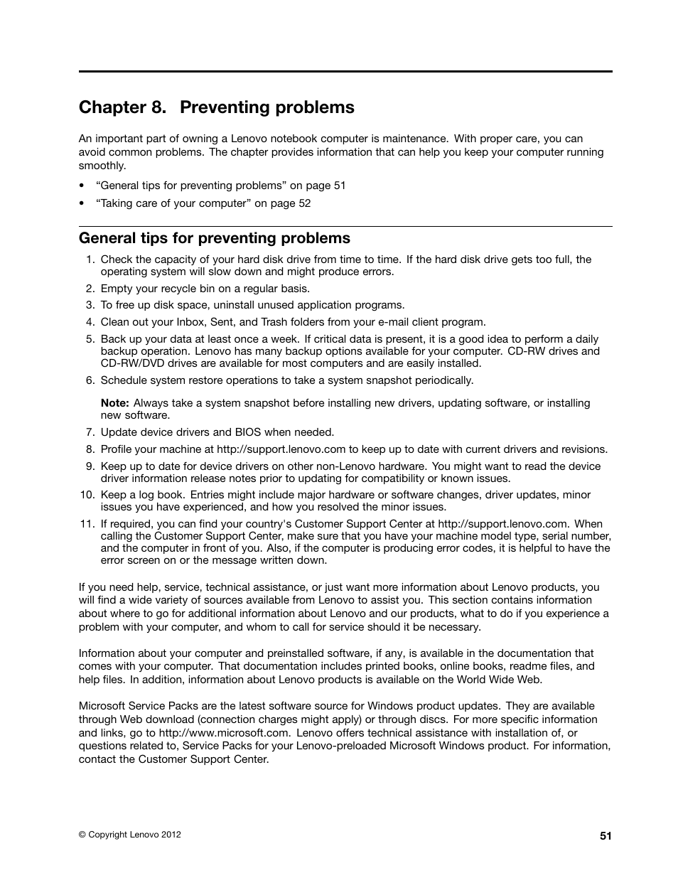 Chapter 8. preventing problems, General tips for preventing problems | Lenovo B485 Notebook User Manual | Page 67 / 90