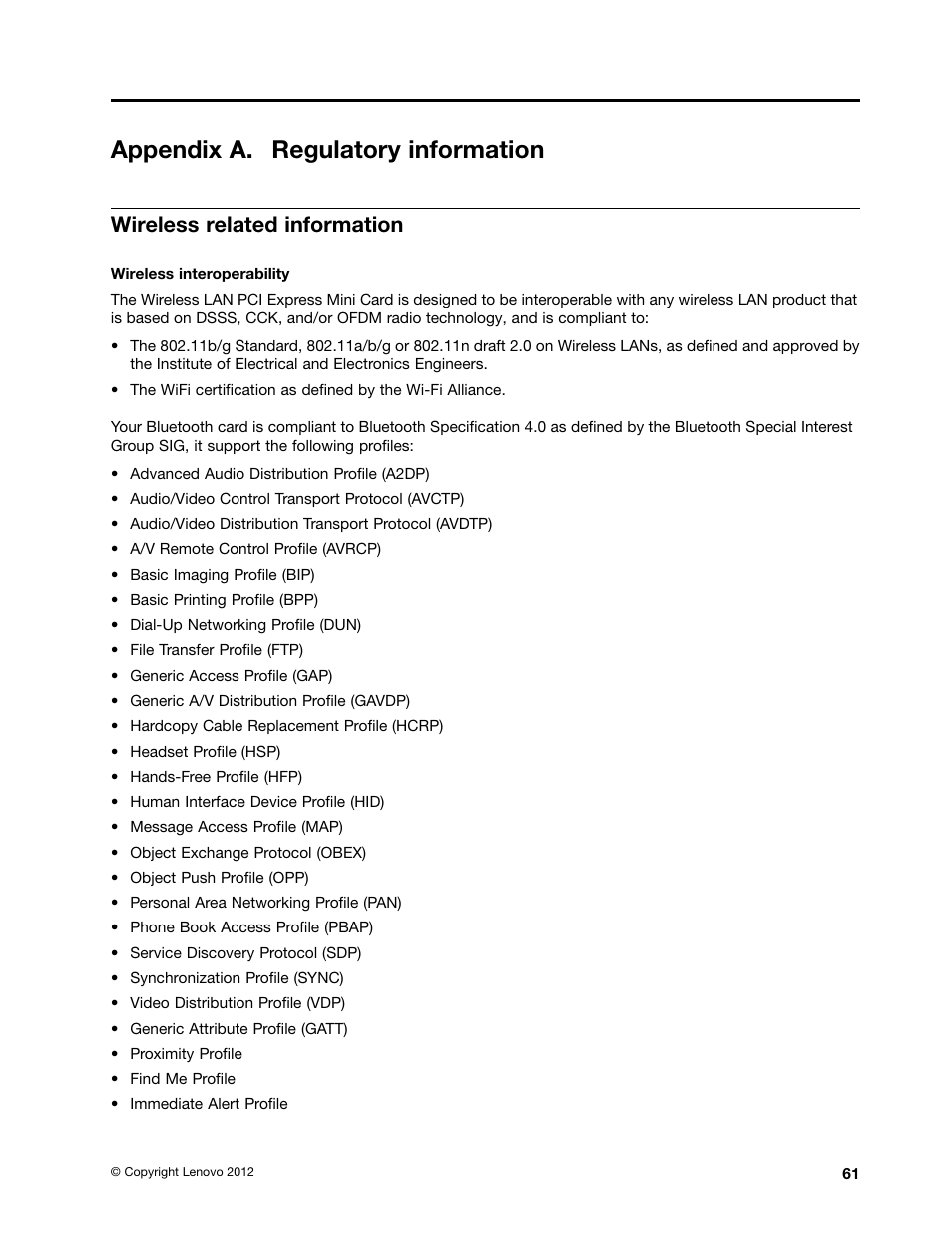 Appendix a. regulatory information, Wireless related information | Lenovo B485 Notebook User Manual | Page 77 / 90
