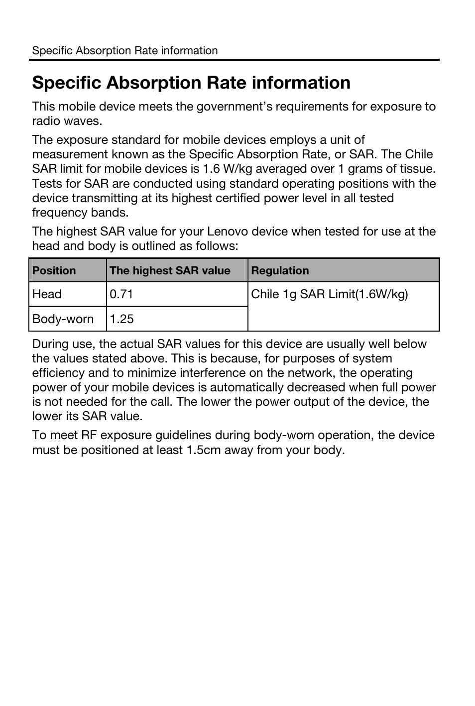 Specific absorption rate information | Lenovo K900 Smartphone User Manual | Page 17 / 18