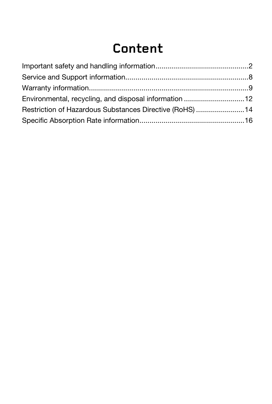 K900 ipig _20130625, Content | Lenovo K900 Smartphone User Manual | Page 2 / 18