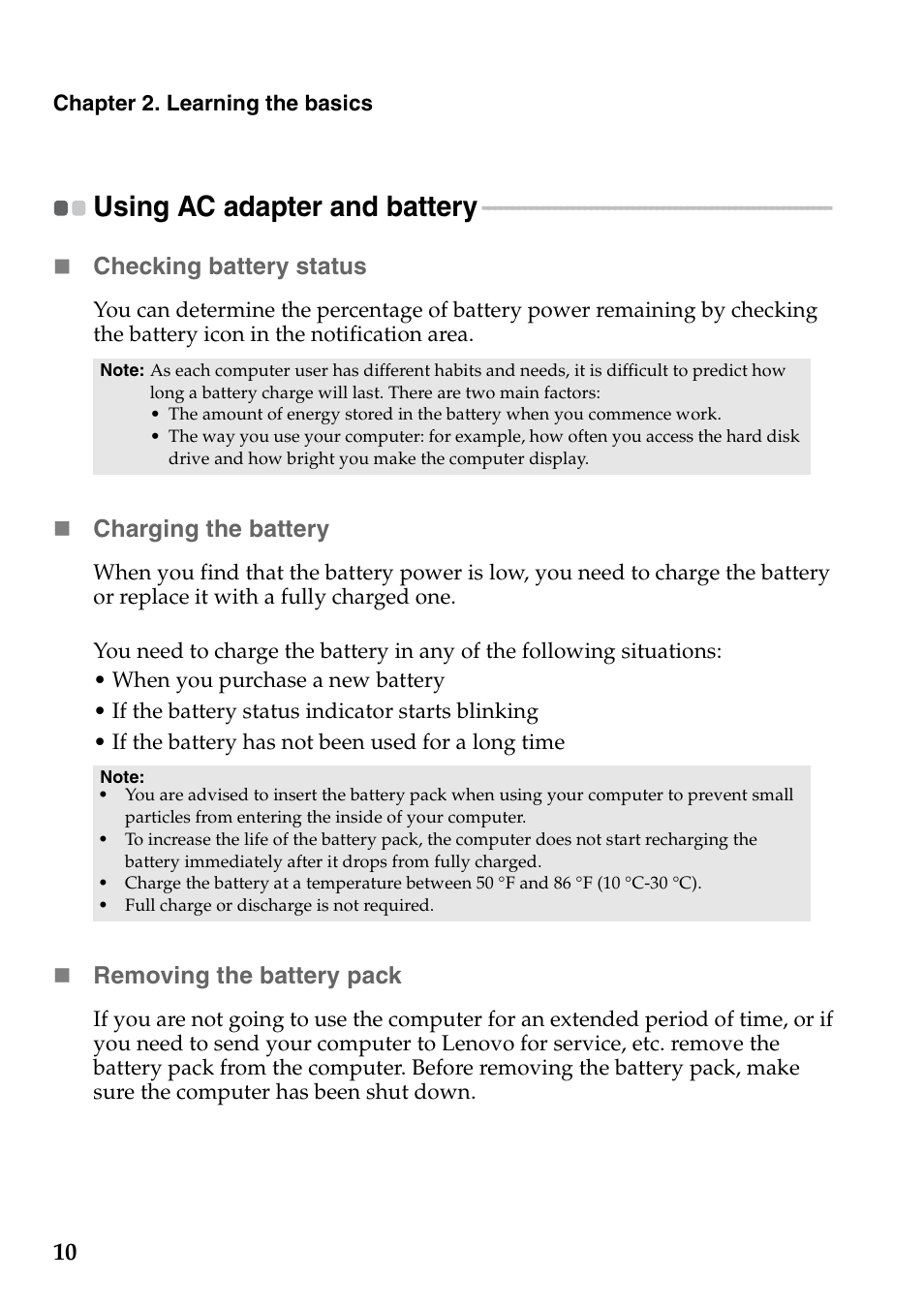 Using ac adapter and battery | Lenovo IdeaPad S100c Notebook User Manual | Page 14 / 48