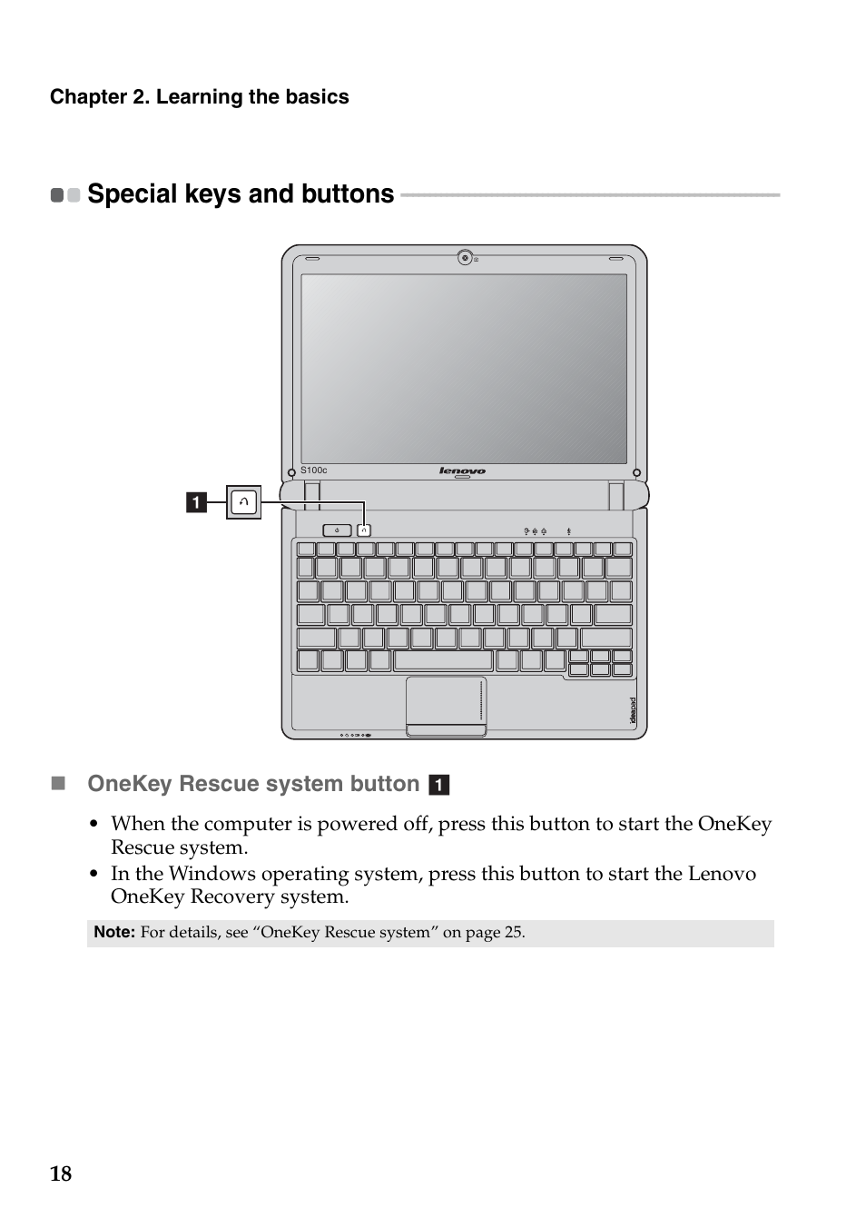 Special keys and buttons | Lenovo IdeaPad S100c Notebook User Manual | Page 22 / 48