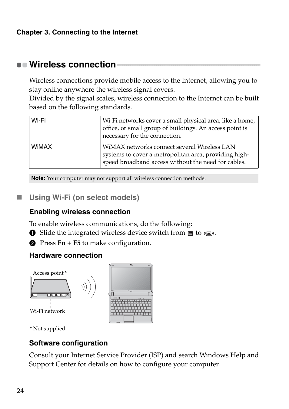 Wireless connection | Lenovo IdeaPad S100c Notebook User Manual | Page 28 / 48