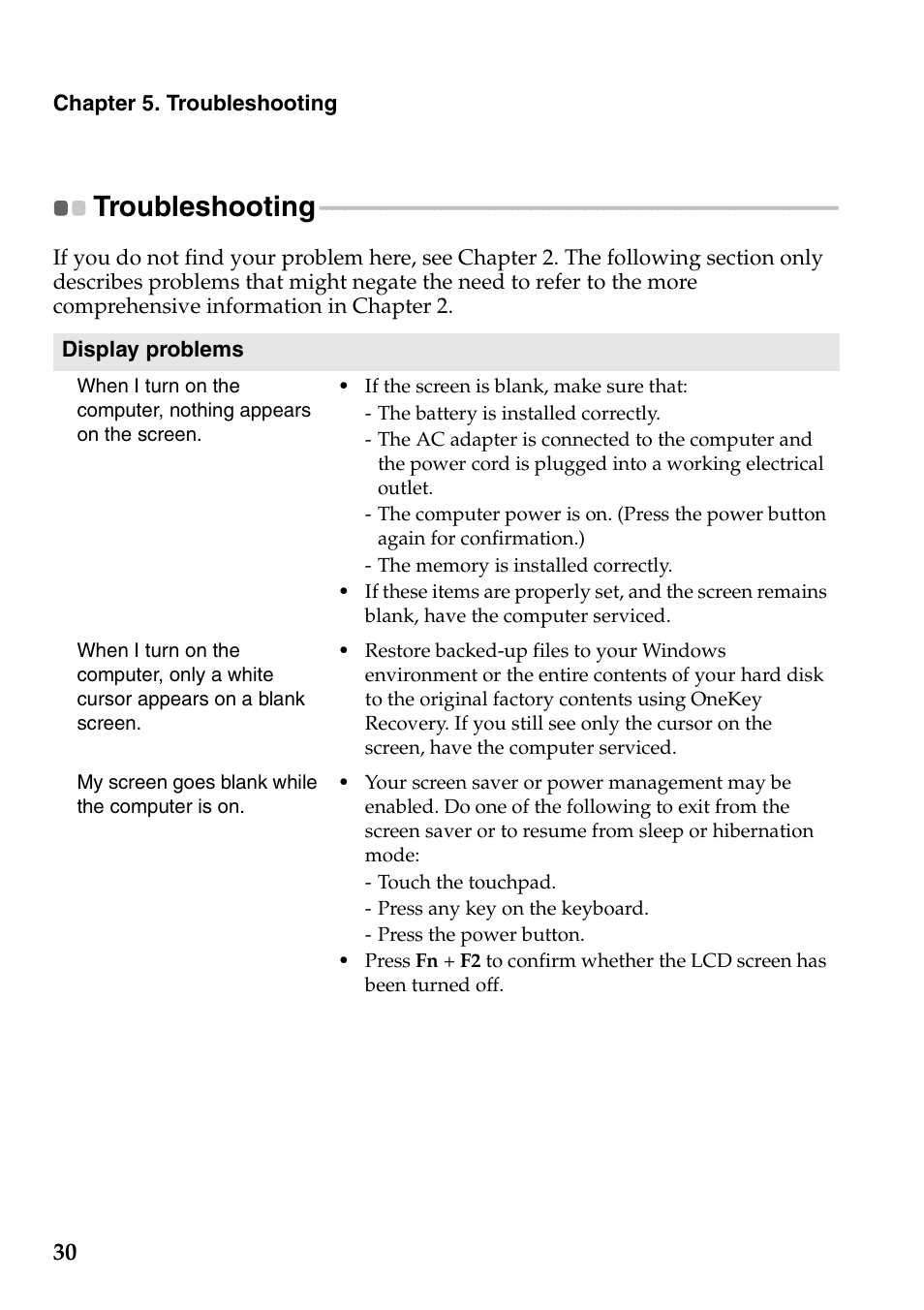 Troubleshooting | Lenovo IdeaPad S100c Notebook User Manual | Page 34 / 48