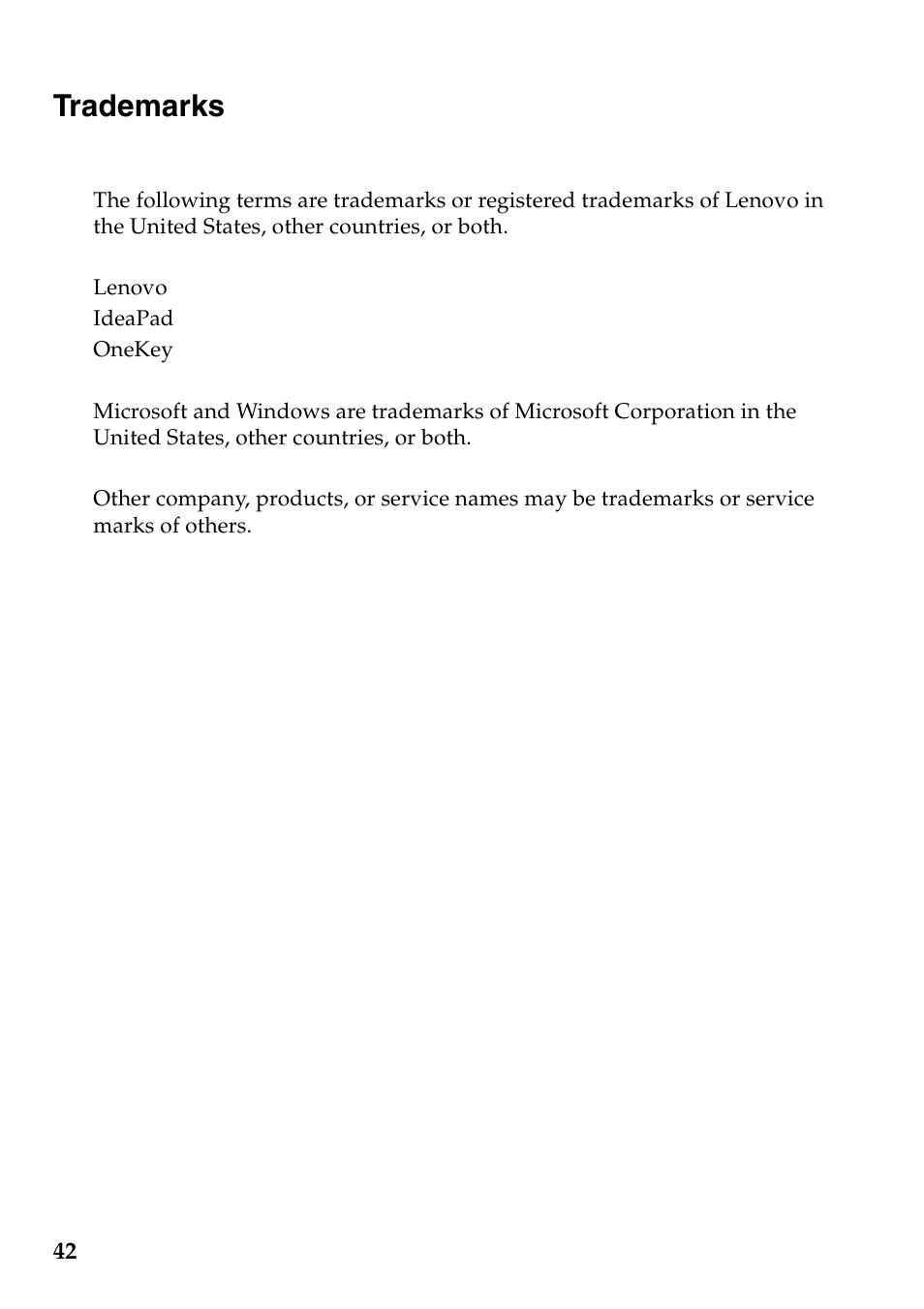 Trademarks | Lenovo IdeaPad S100c Notebook User Manual | Page 46 / 48