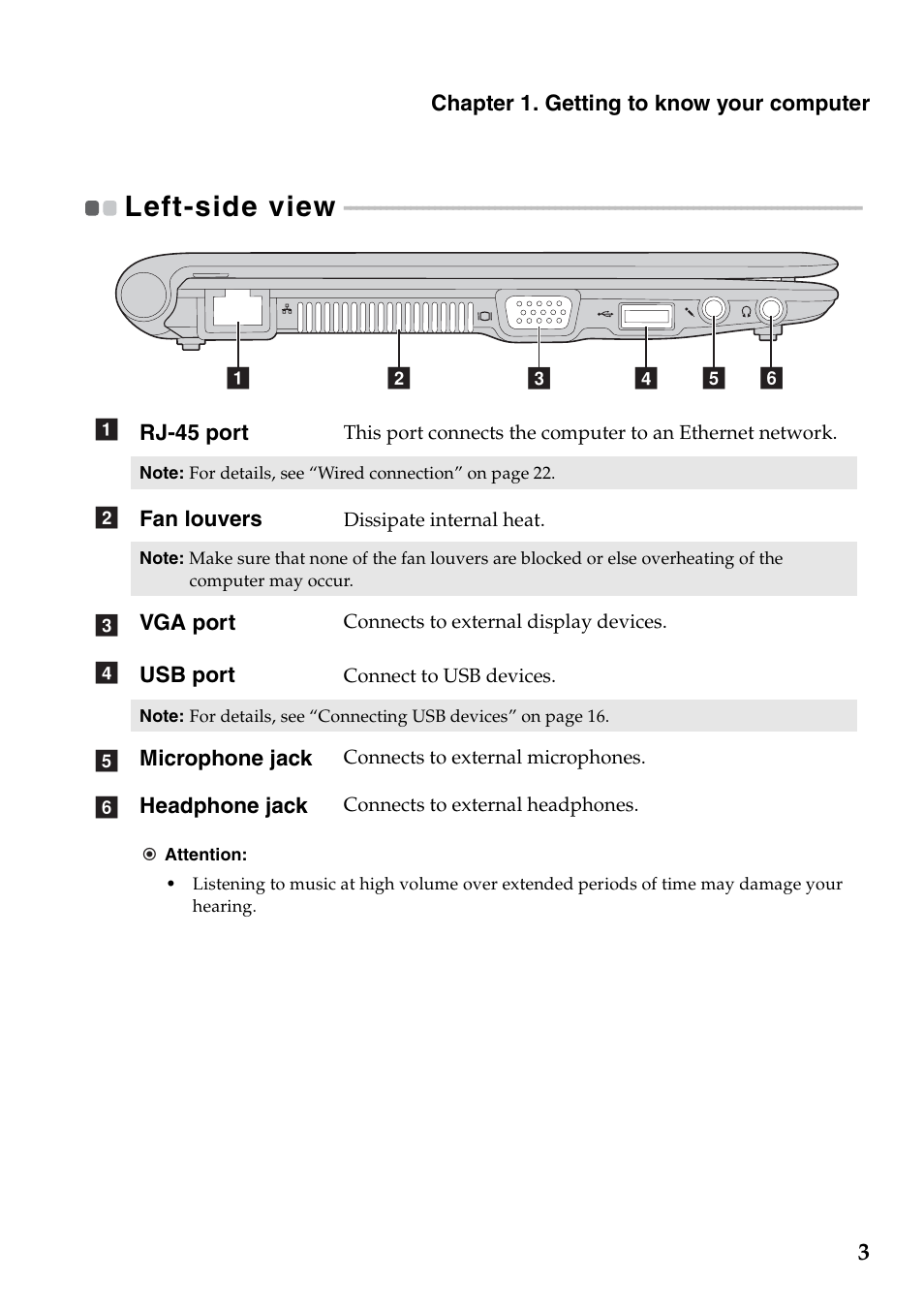 Left-side view | Lenovo IdeaPad S100c Notebook User Manual | Page 7 / 48