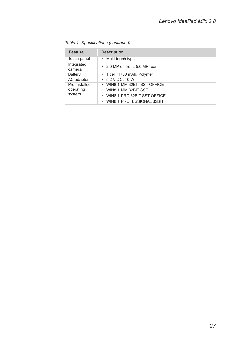 Lenovo ideapad miix 2 8 | Lenovo Miix 2 8 Tablet Lenovo User Manual | Page 31 / 57