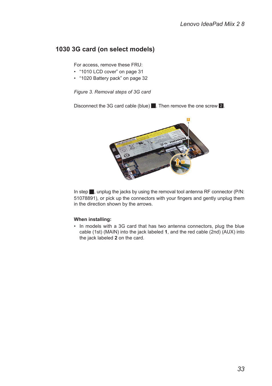 1030 3g card (on select models) | Lenovo Miix 2 8 Tablet Lenovo User Manual | Page 37 / 57