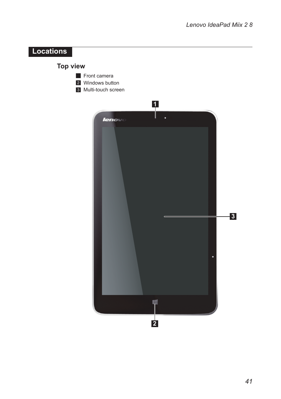 Locations, Top view | Lenovo Miix 2 8 Tablet Lenovo User Manual | Page 45 / 57