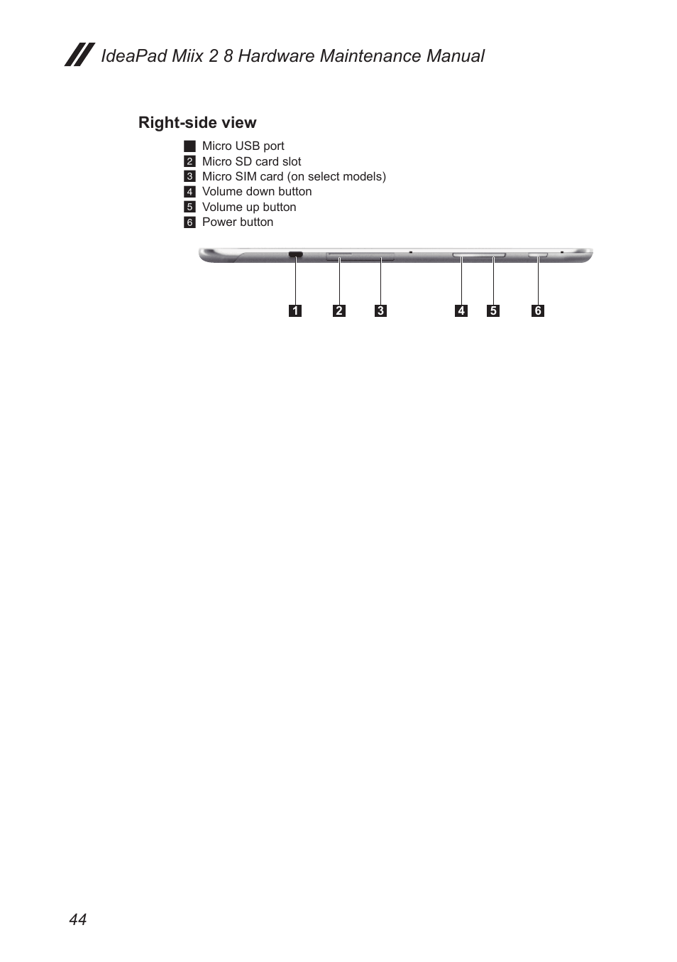 Right-side view, Ideapad miix 2 8 hardware maintenance manual | Lenovo Miix 2 8 Tablet Lenovo User Manual | Page 48 / 57