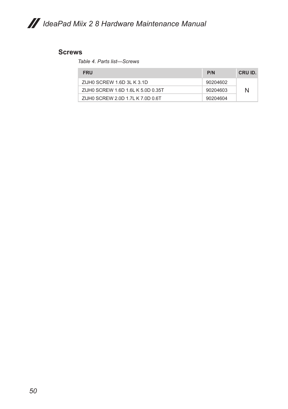 Screws, Ideapad miix 2 8 hardware maintenance manual | Lenovo Miix 2 8 Tablet Lenovo User Manual | Page 54 / 57