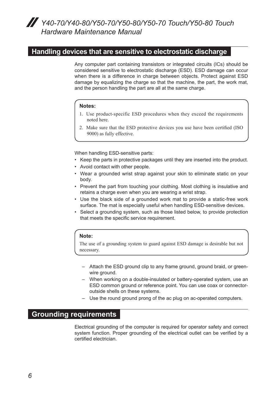 Grounding requirements, Handling devices that are sensitive to, Electrostatic discharge | Lenovo Y50-70 User Manual | Page 10 / 106