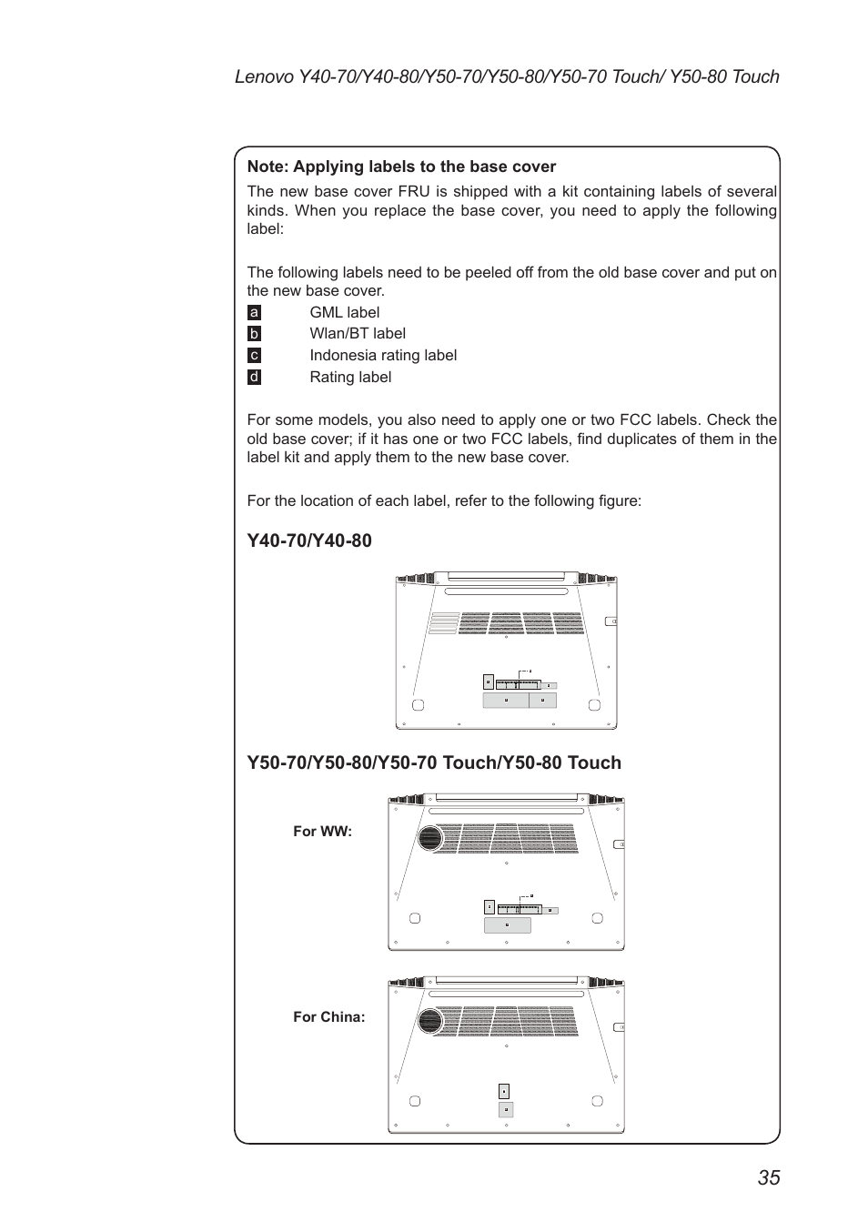 Gml label, Wlan/bt label, Indonesia rating label | Lenovo Y50-70 User Manual | Page 39 / 106