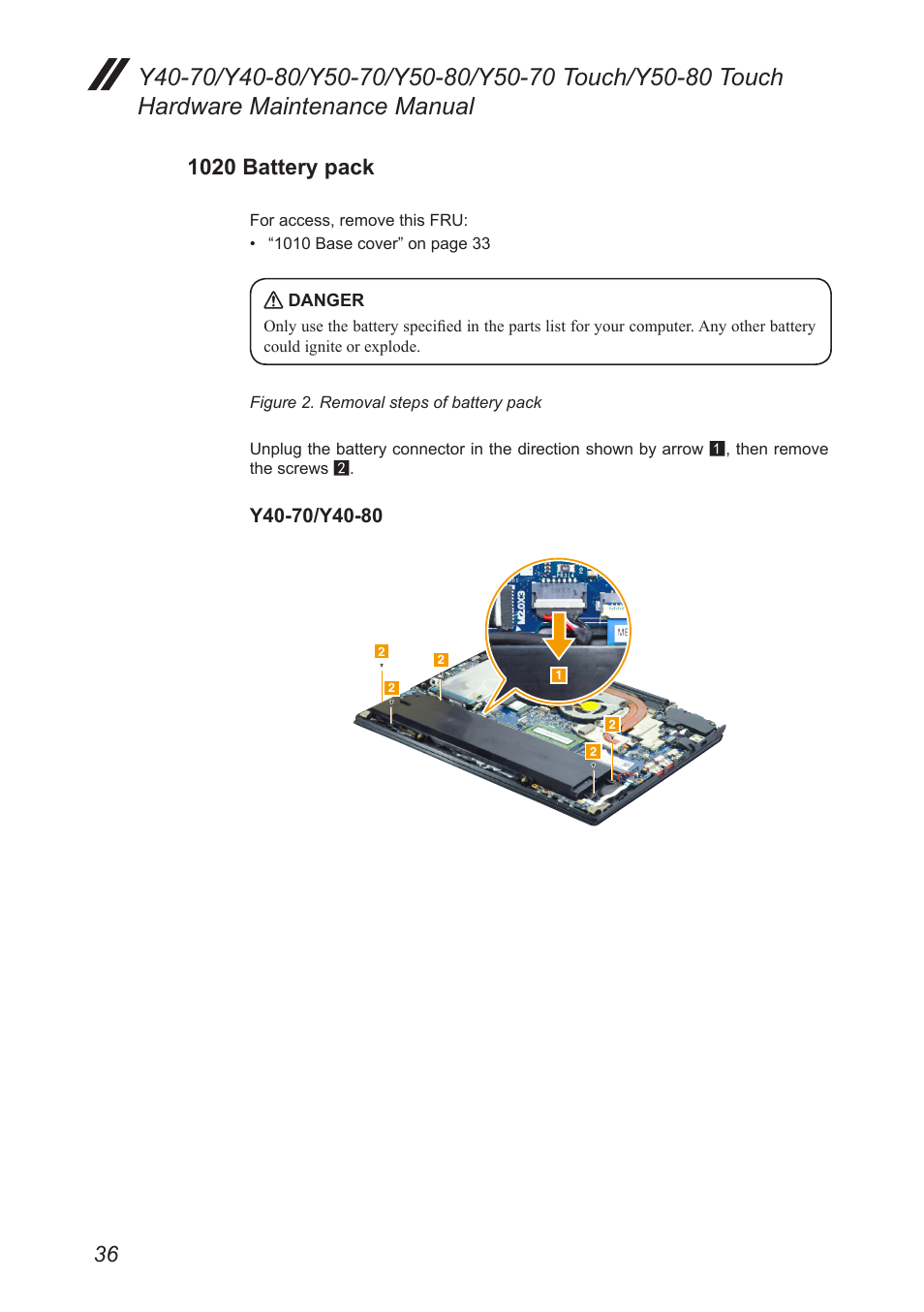 1020 battery pack | Lenovo Y50-70 User Manual | Page 40 / 106