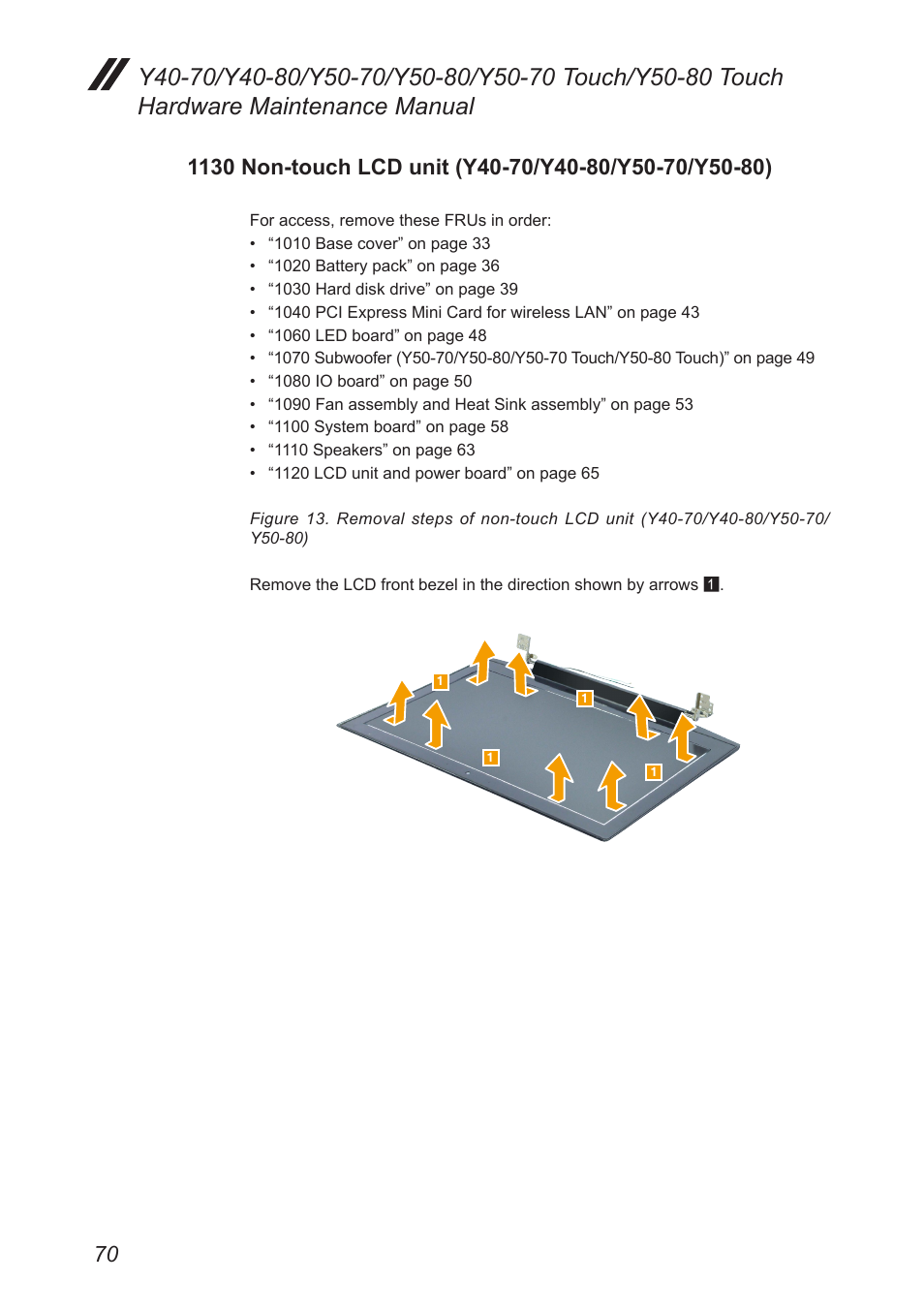 1130 non-touch lcd unit (y40-70/y40-80, Y50-70/y50-80) | Lenovo Y50-70 User Manual | Page 74 / 106