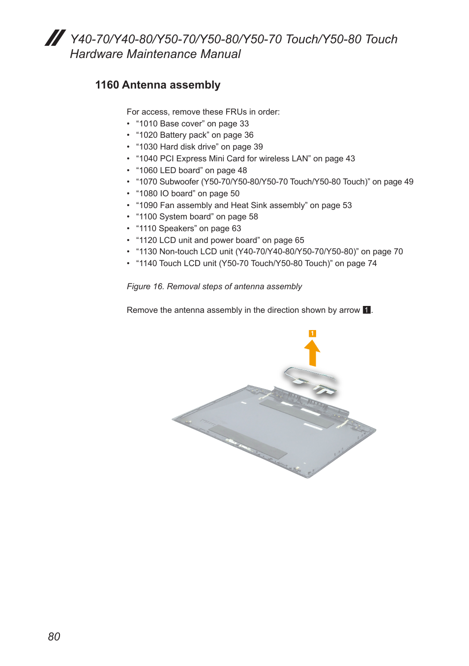 1160 antenna assembly | Lenovo Y50-70 User Manual | Page 84 / 106